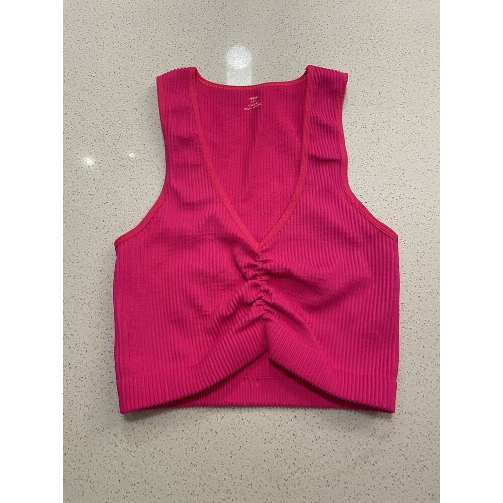 Aerie Size Small Real Good Hot Pink Ribbed Tank Top Twisted Cropped